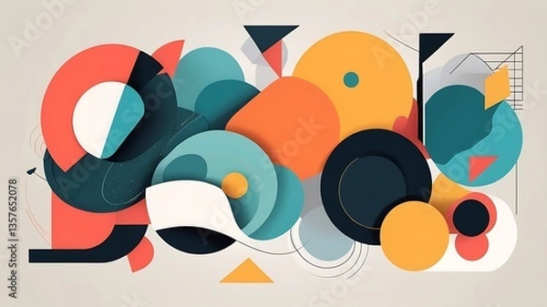 Fototapeta A series of layered shapes creating a modern collage.