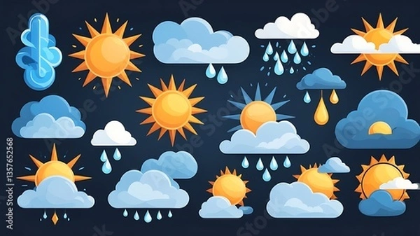 Fototapeta Stylized representations of weather elements.
