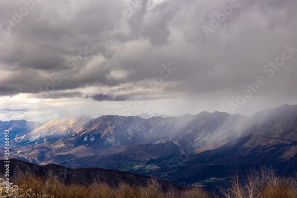 Fototapeta Mount Matajur in a cloudy spring day