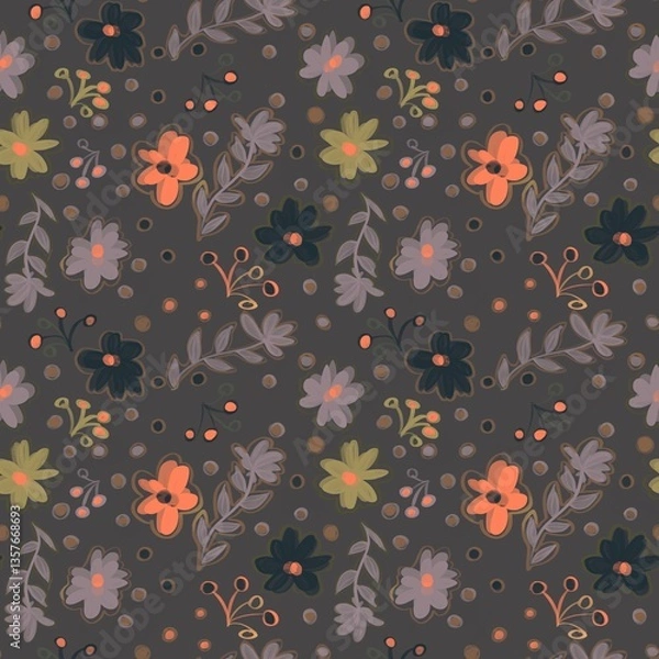 Obraz Seamless floral pattern with a brown background