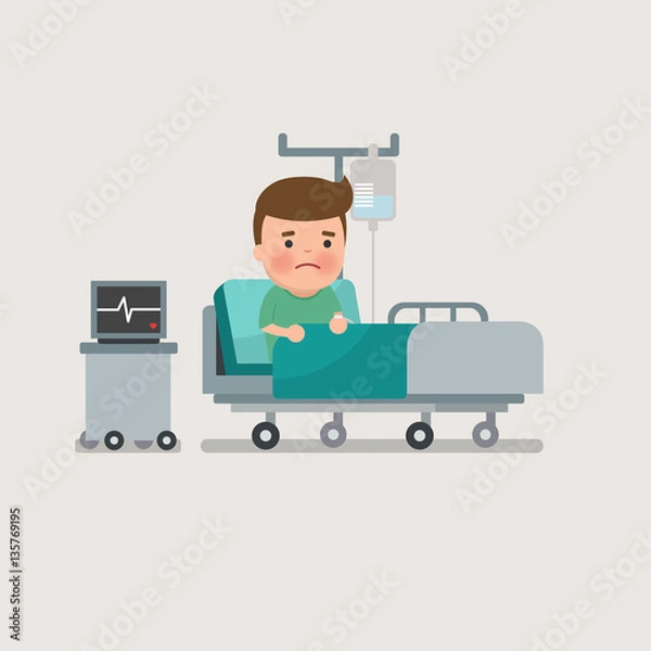 Fototapeta man resting at hospital bed with intravenous saline solution