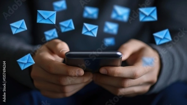Fototapeta Receiving Emails on Smartphone: Modern Communication
