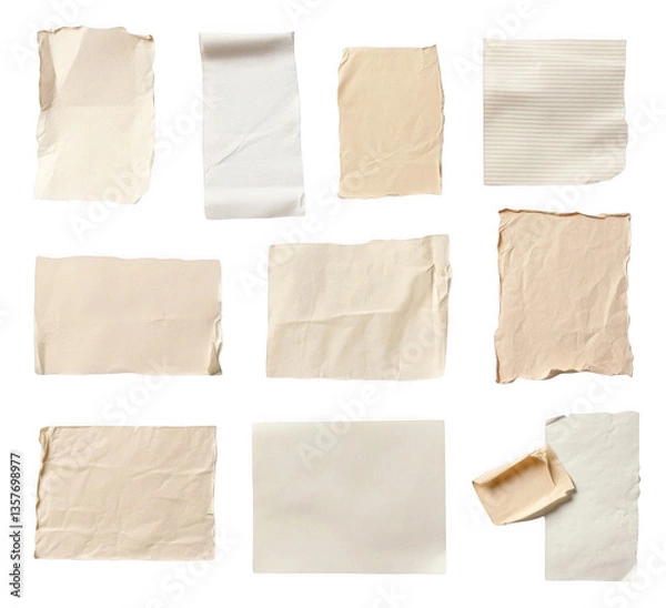 Fototapeta 
Vintage paper note, sticky notes set isolated on a white background, png