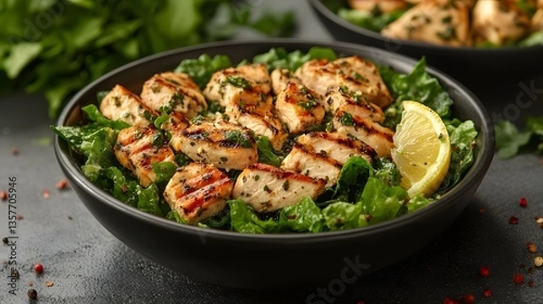 Fototapeta Bowl of Caesar Salad with Grilled Chicken