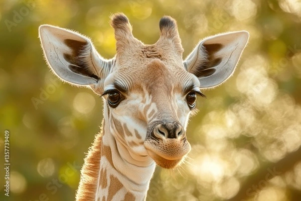 Fototapeta もふもふのキリンが夕日の中で優雅に過ごしている