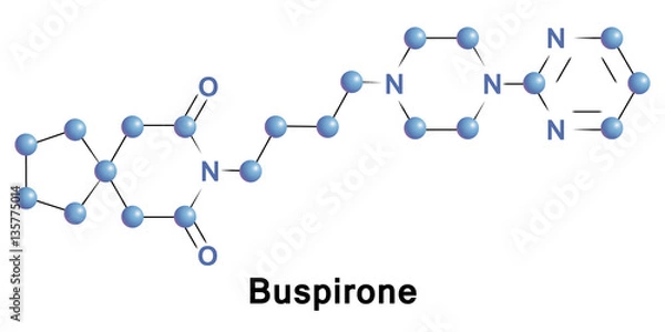 Fototapeta Buspirone is an anxiolytic psychotropic drug of the azapirone chemical class. It is primarily used to treat generalized anxiety disorder 