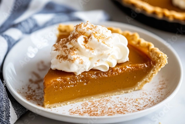 Fototapeta Buttery pie slice filled with butterscotch and cream