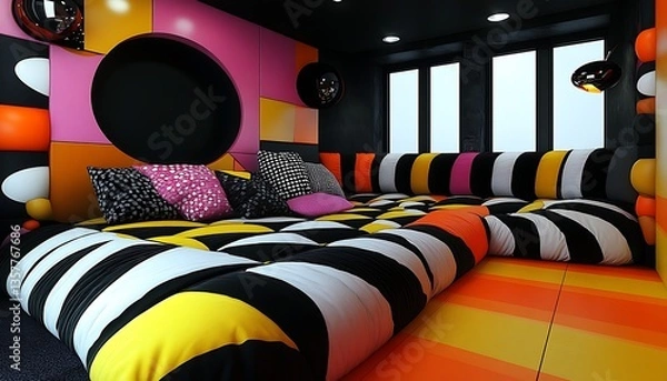 Fototapeta Vibrant Modern Room Design Featuring Geometric Patterns