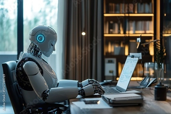 Obraz An AI-powered virtual assistant taking notes and scheduling tasks for a remote worker in a high-tech home office