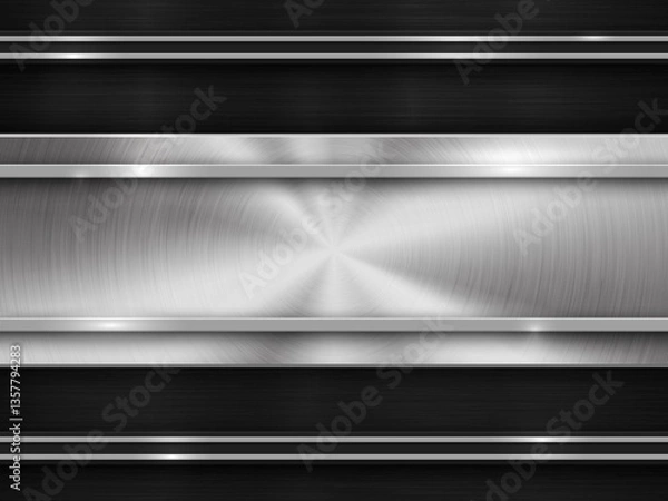 Obraz Chrome luxury abstract technology background with circular and straight brushed metal texture for design concepts, wallpapers, web and prints. Vector illustration