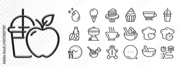 Obraz Gingerbread man, Food delivery and Cooking timer line icons for web app. Glare of light effect. Message icon. Pack of Ice cream, Grill, Love cooking pictogram icons. Vector