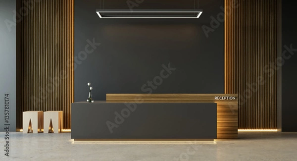 Obraz Black Modern reception desk interior - 3D Rendering