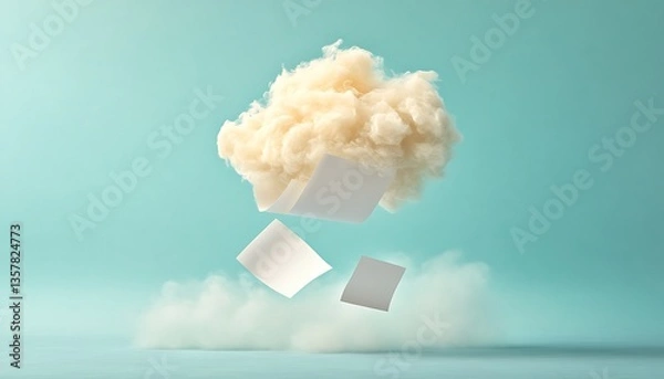 Obraz Papers Falling from Cloud for Teal Background.