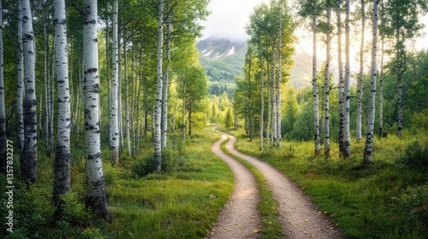 Obraz Winding path through aspen grove