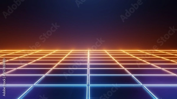 Obraz Futuristic Abstract Background with Neon Grid and Dark Gradient for Design and Technology Concepts