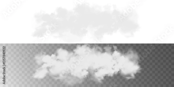 Obraz Vector realistic cloud, smoke or fog on isolated transparent background. Cloud png. Cloud, smoke, fog png