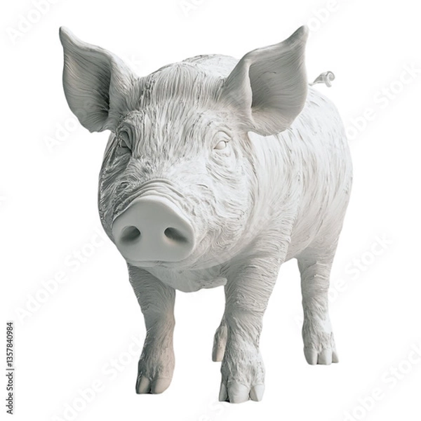 Fototapeta A serene white pig statue stands majestically a symbol of peace and tranquility
