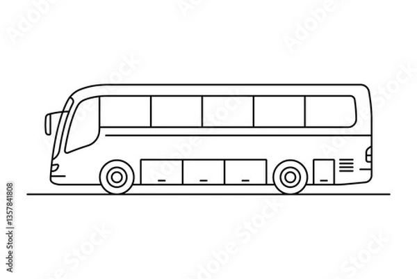Obraz Big long passenger bus icon. Black outline linear silhouette. Editable strokes. Side view. Vector simple flat graphic illustration. Isolated object on white background. Isolate.
