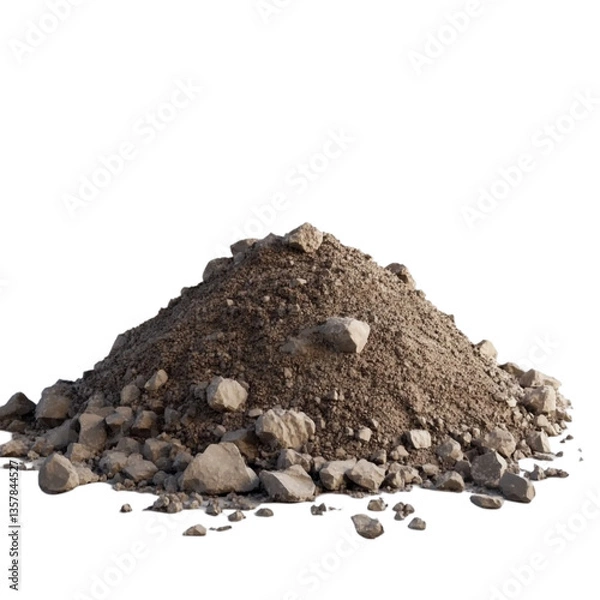 Fototapeta A large pile of dirt and rocks sits against a white background a rough texture