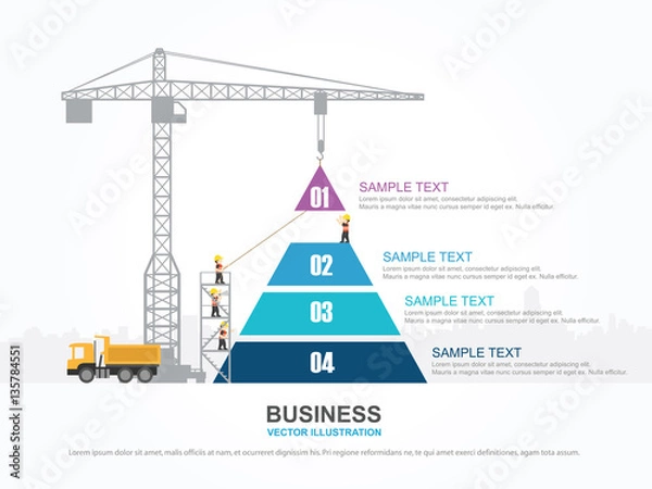 Fototapeta Infographic template with crane and pyramid graph.
