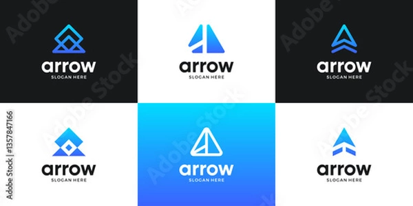 Fototapeta Set of abstract arrow up logo concept design. vector logo design template elements.