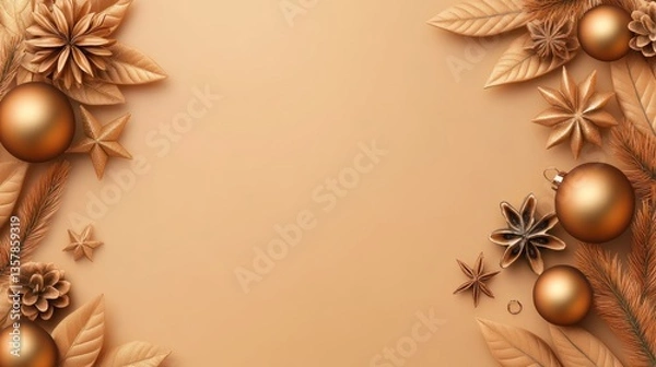 Fototapeta Golden Christmas Decorations Festive Background Design
