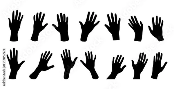 Fototapeta Human hands black silhouettes. Isolated person hand different positions. Halloween elements, people arms symbols, flat vector collection