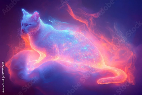 Fototapeta Psychedelic chromatic cat illustration design for artistic and creative projects
