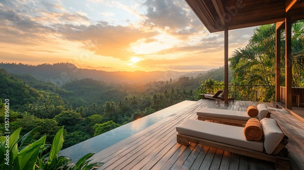 Obraz Stunning sunset view from a mountain villa in Bali