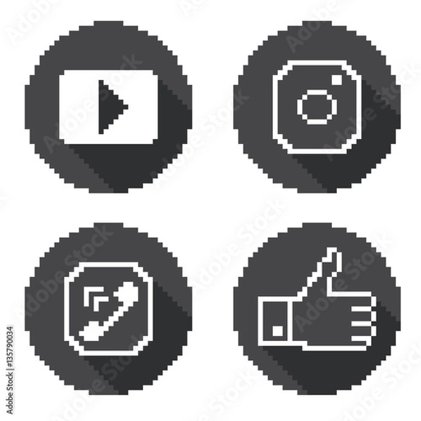 Fototapeta Icons for social networking, pixel flat