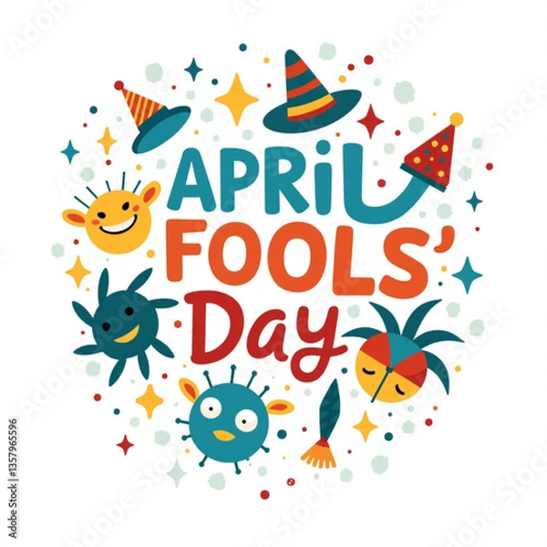 Fototapeta Vector Flat april fools day text and icon design. illustration isolated on white background. April fools` day concept.