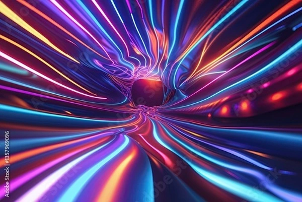 Obraz Vibrant 3D Exploration of Neon Wave Patterns with Dynamic Light Projections and Colorful Streaks