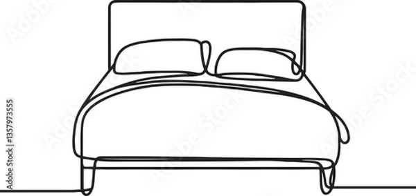 Obraz Minimalist line art of bed with headboard and pillows in simple design