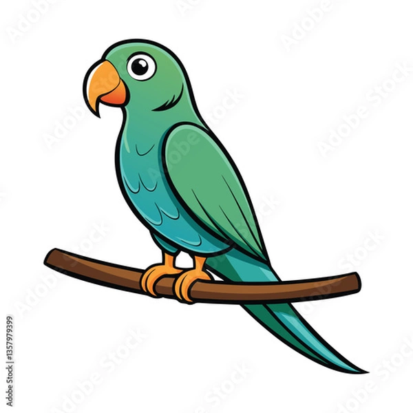 Fototapeta Colorful Parrot Sitting on a Branch - Cartoon Vector Illustration