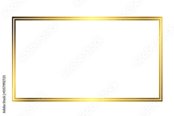 Fototapeta Golden rectangle frame isolated on transparent background. Shining gold border. Luxury blank border frame design. Creative mock up, template, banner, for text, design and decoration. Cut-out, PNG 