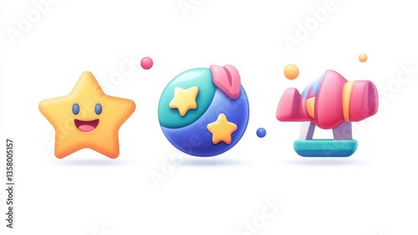Obraz Playful star, set items icons with joyful expression, so charming