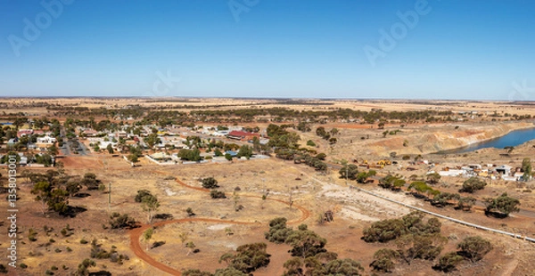 Fototapeta Town on the Gold Mine, Panorama, Aerial View of a town in the Goldfields, Southern Cross, Western Australia, Australia