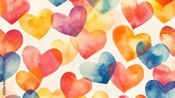 Fototapeta Expressive Heart Pattern in Lively Watercolors for Creative Projects