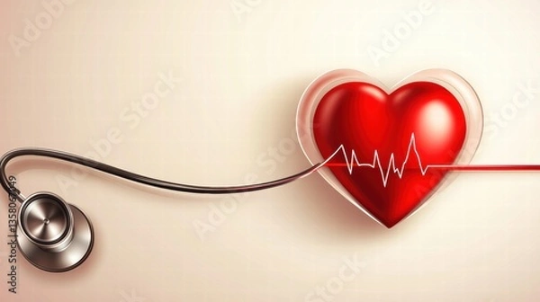 Fototapeta Stethoscope and Heartbeat Line with Heart Illustration on Background