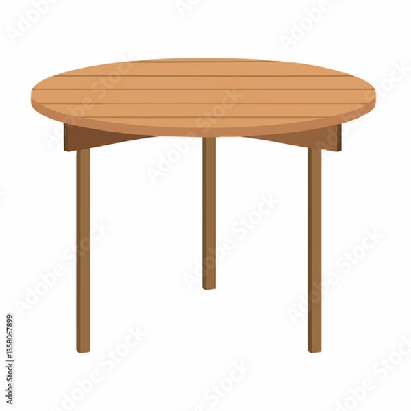 Obraz Round Wooden Table with Three Legs, Vector Image