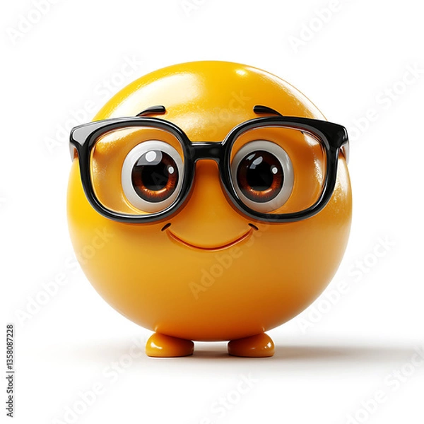 Fototapeta Smiling yellow ball character wearing glasses with small feet perfect for showing a cheerful studious vibe.
