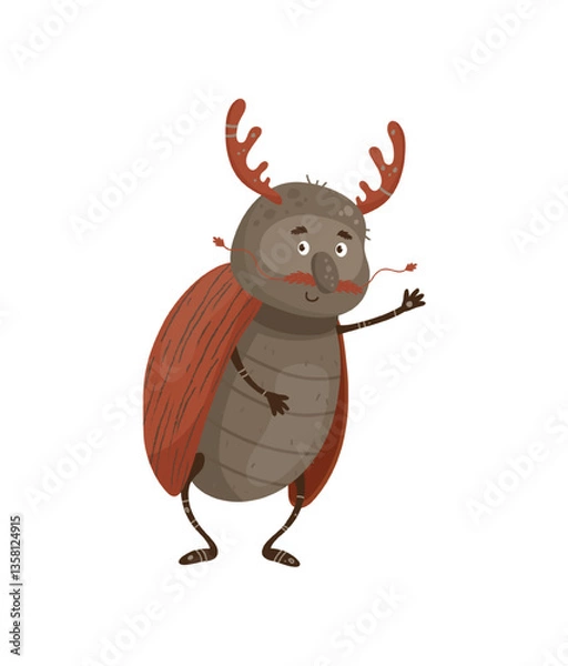 Fototapeta Vector illustration of a stag beetle with large mandibles, waving.