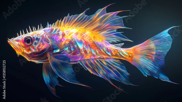 Fototapeta Vibrant, exotic, and elusive, a specimen of the rarest ocean fish species, characterized by iridescent scales, flowing. Abyssal Spikes. Illustration
