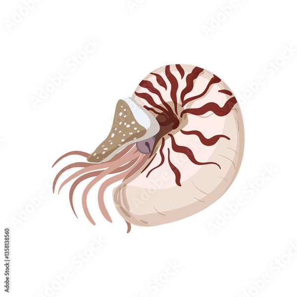 Fototapeta Vector illustration of a nautilus with a spiral shell and tentacles.