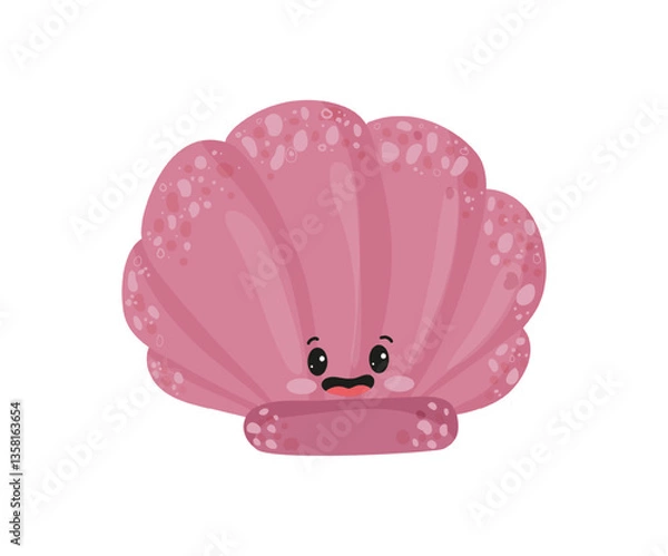 Obraz Vector illustration of a pink seashell with a cute face.