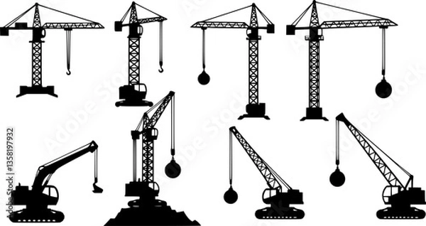 Obraz set of Wrecking crane icon with a demolition ball.
