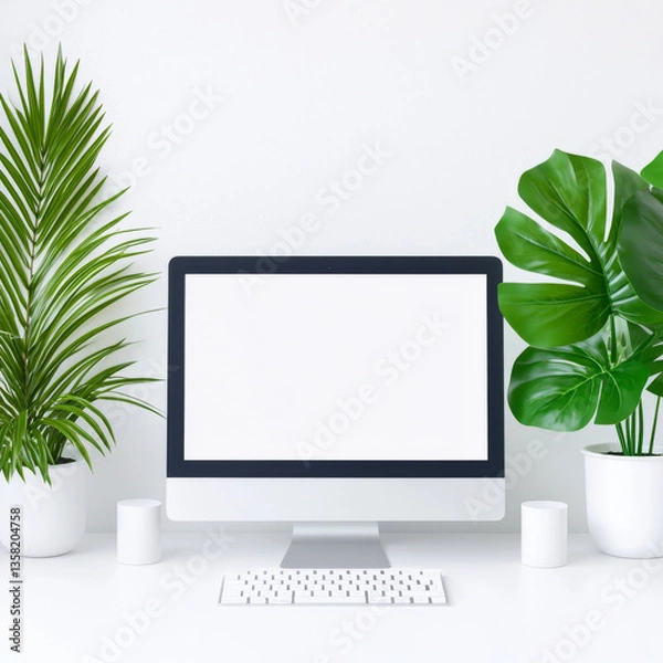 Fototapeta lcd monitor with green leaf
