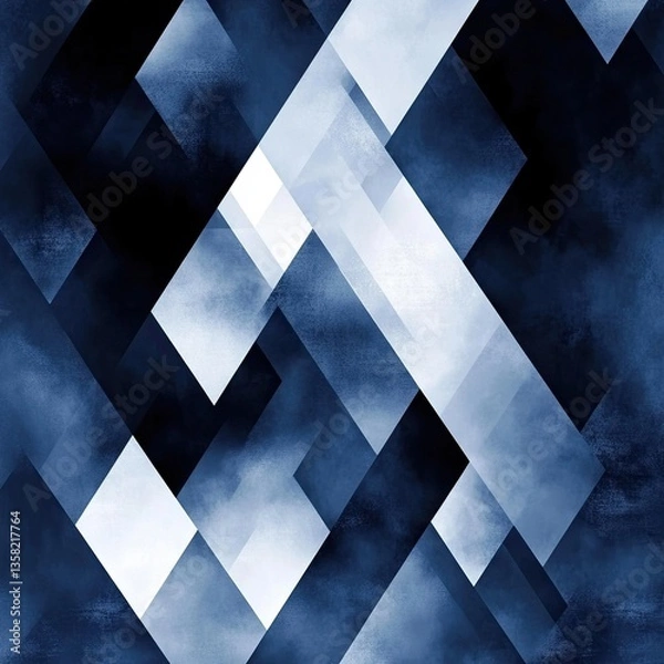 Fototapeta Abstract Blue Background in Dark Navy Blue: Layers of white diamond and triangle shapes. 