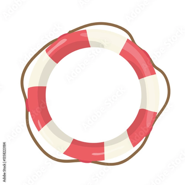 Obraz Charming vector illustration of a red and white striped lifebuoy. The scene captures a nautical safety element.