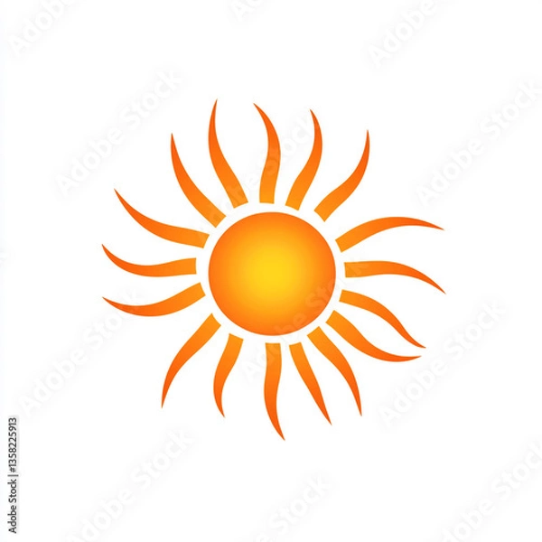 Fototapeta Bright Sun Icon With Curved Rays On White Background